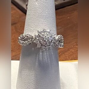 JBK 925 Sterling Silver CZ Cluster Ring Size 8 Halo Engagement Style